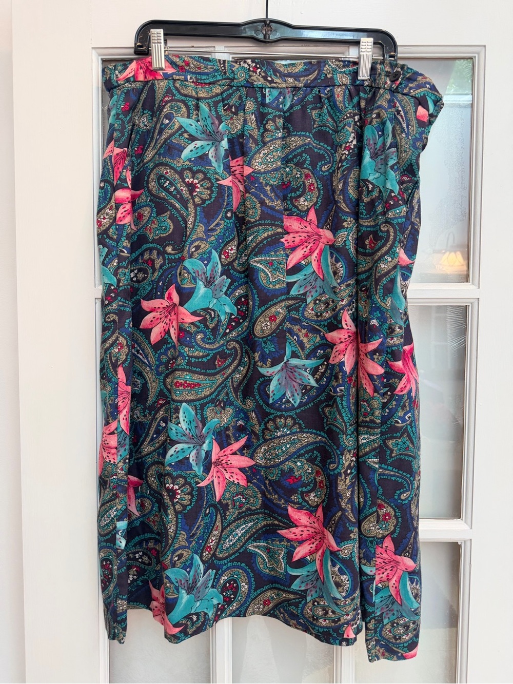 Vintage Cape Cod Match Mates 80’s 90’s Teal Floral Paisley Midi Skirt Size 18